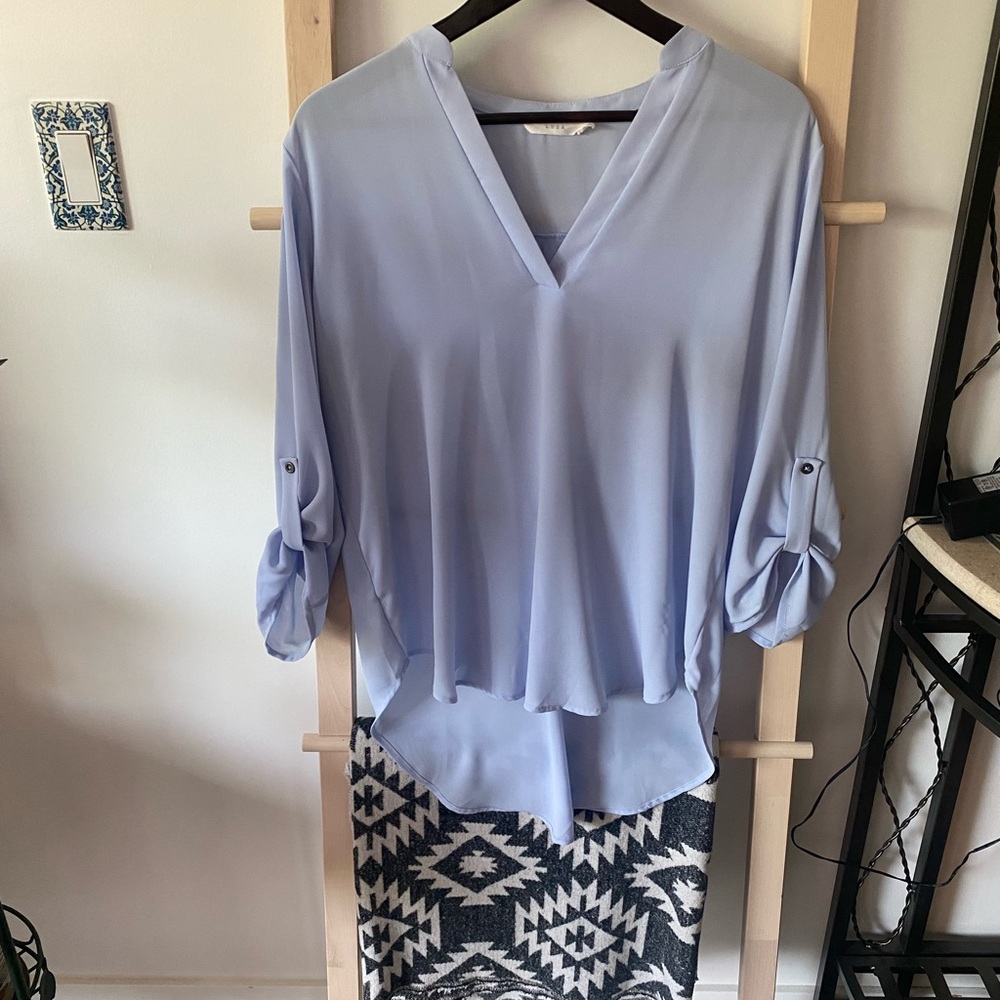 Lilac Purple Blue Women's V-Neck Blouse